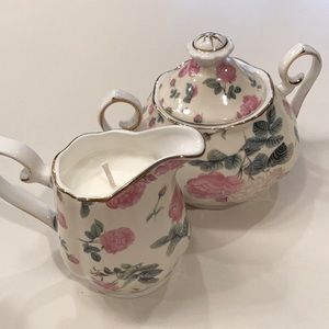 Vintage chintz creamer, and sugar bowl candle